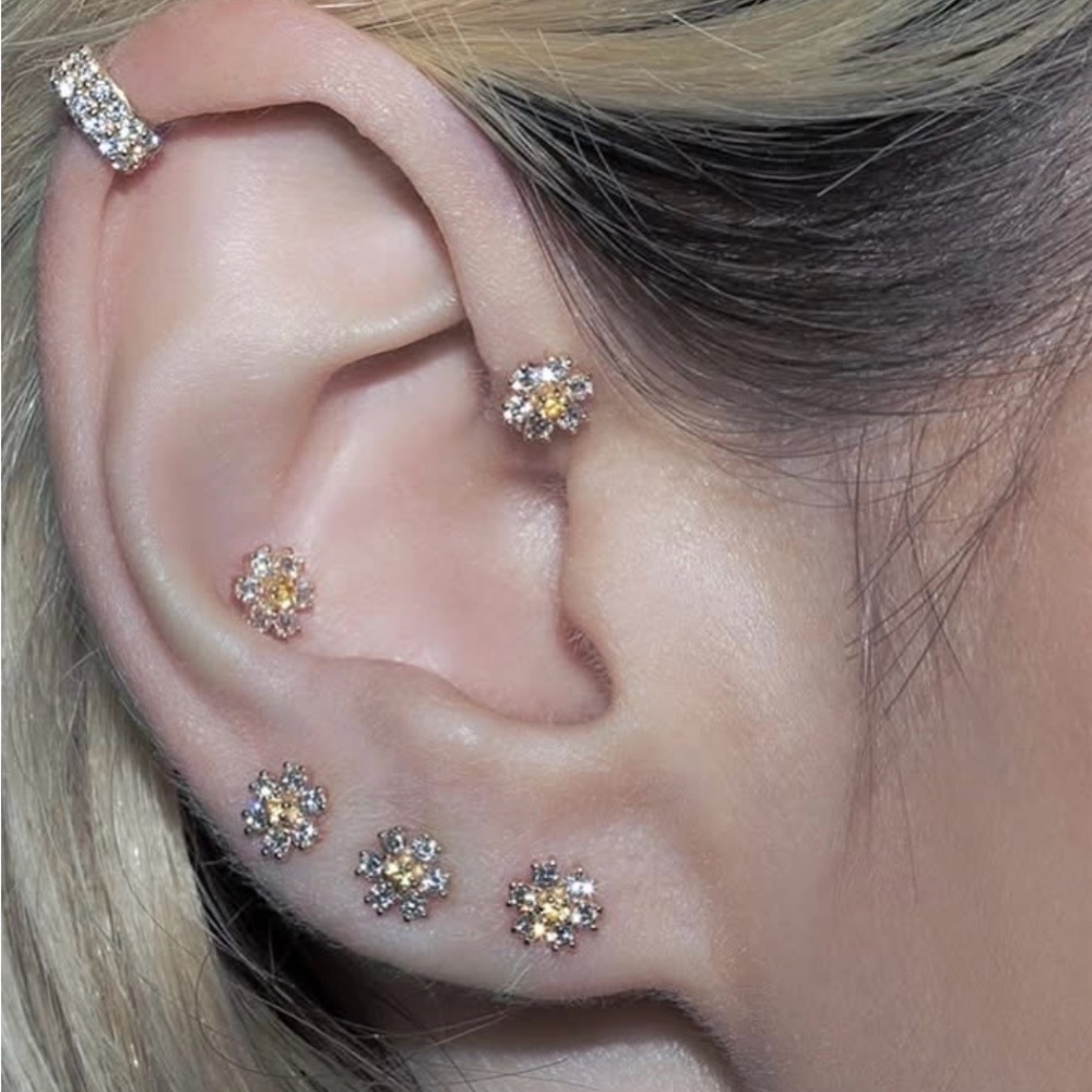The Last Line Mini Teddy Flower Stud - 14k, Tourmaline, Diamond